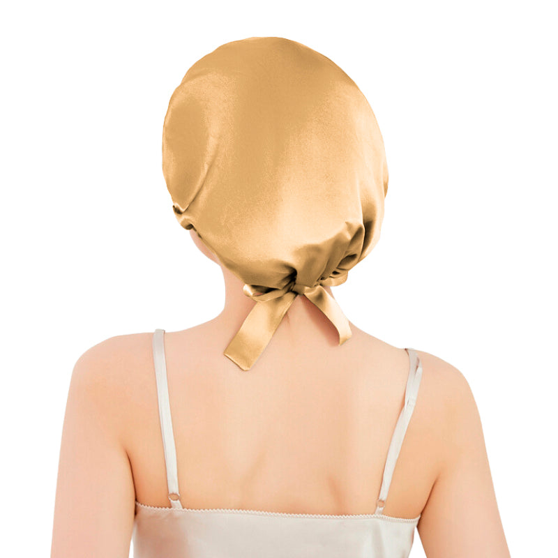 GOLD RIBBONED SILK BONNET