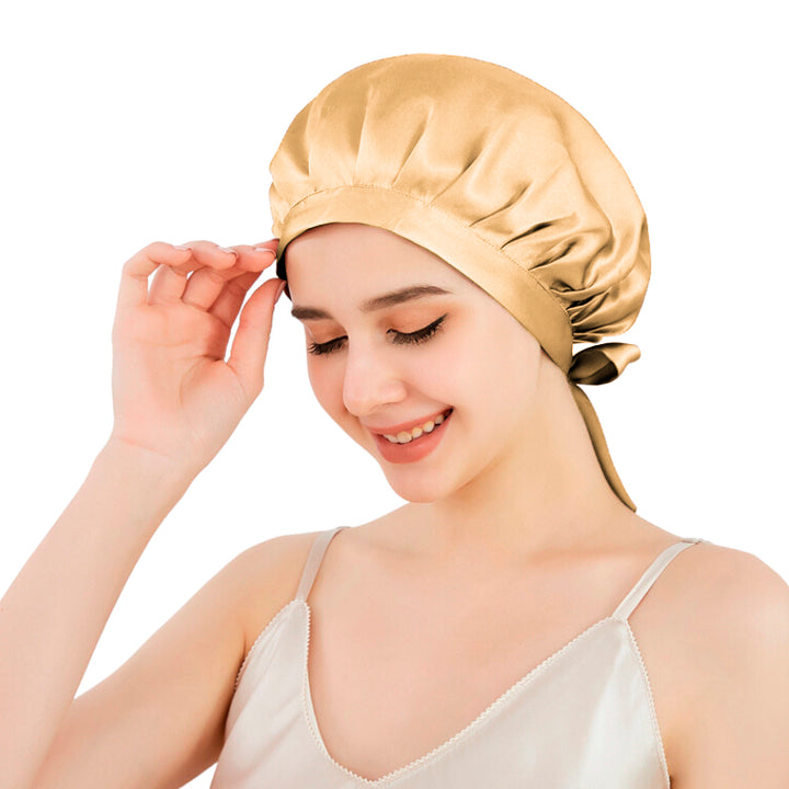 GOLD RIBBONED SILK BONNET