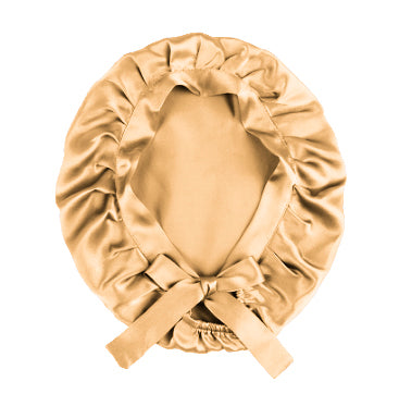 GOLD RIBBONED SILK BONNET