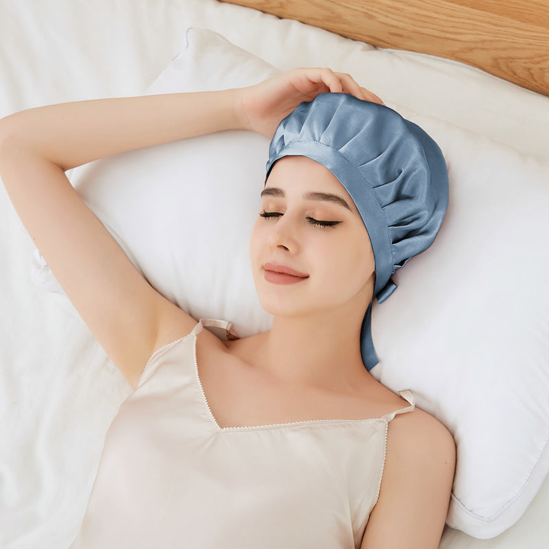 MISTY BLUE RIBBONED SILK BONNET