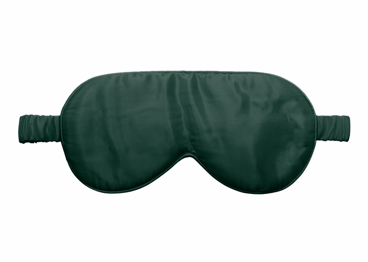 Silk eye mask in forest green with an elastic strap