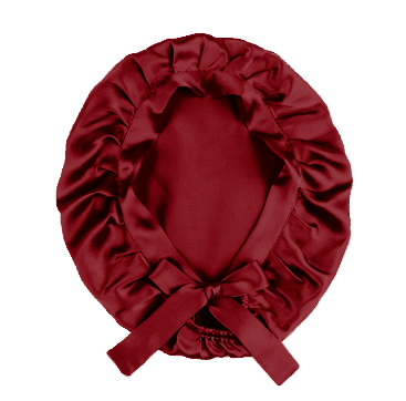 Wine red silk bonnet with ribbon detail