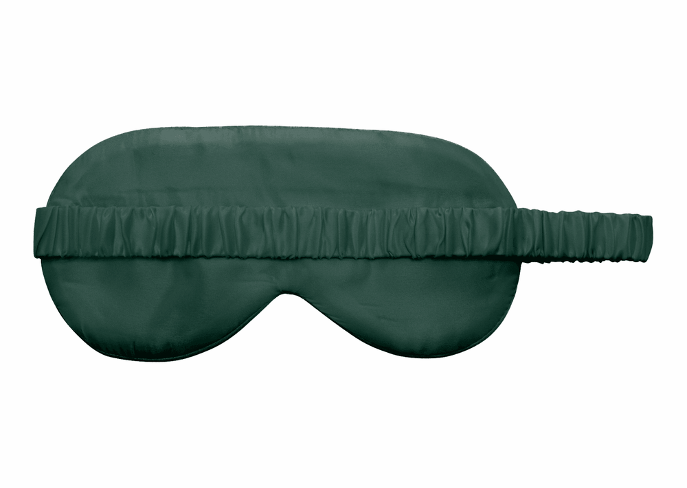 Luxurious forest green silk sleep mask with adjustable band