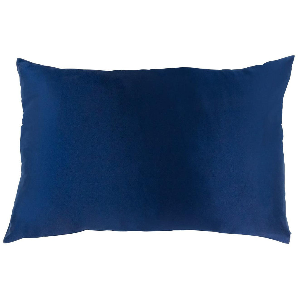 Navy blue silk pillowcase on a white backdrop from the Moon Flower silk gift set