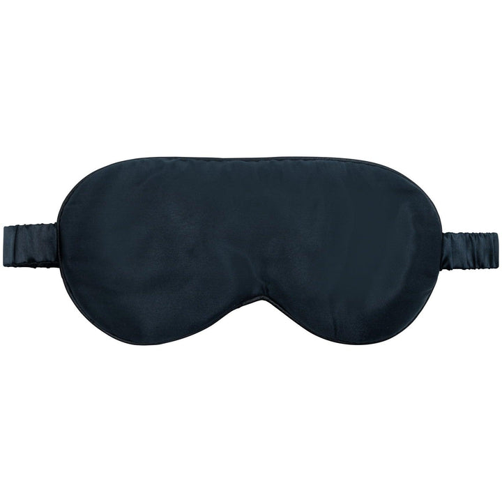 Detail shot of the black silk sleep mask's strap and stitching - A Good Night Sleep