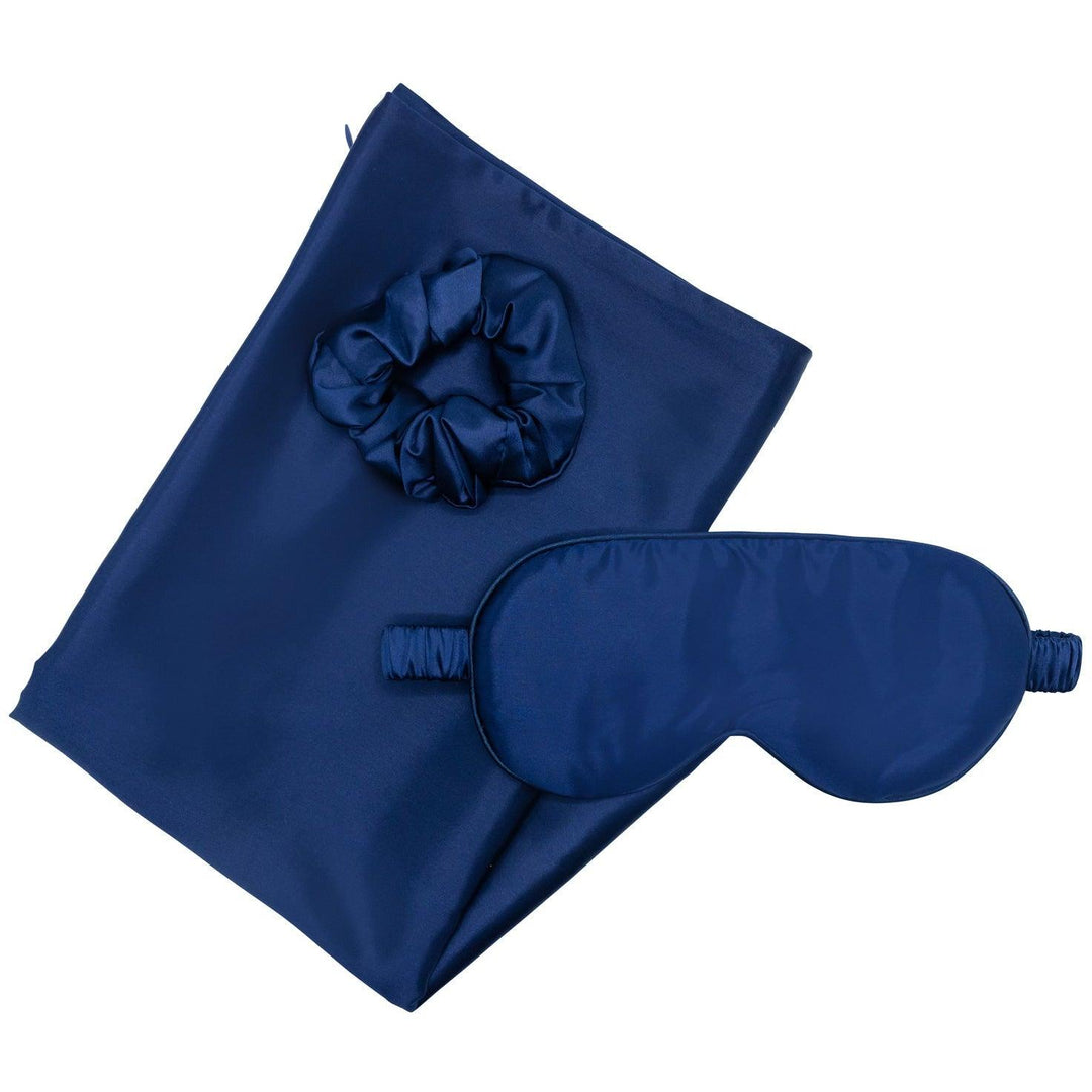 Navy blue silk beauty sleep gift set silk pillowcase, silk eye mask, silk scrunchie