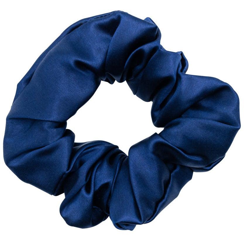 Navy blue silk hair tie included in the silk gift set