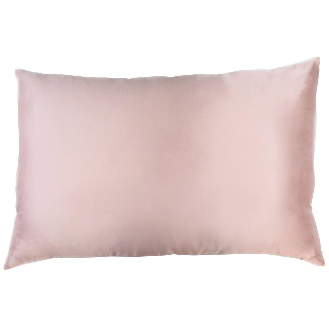 Pink Moon Flower silk pillowcase presented on a white surface
